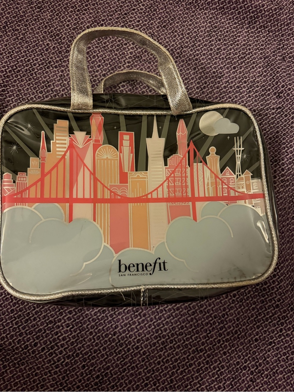 Benefit San Francisco Cosmetic Tote in Black with Multicolor City Print